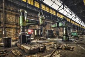 Huge radial drills in an abandoned factory